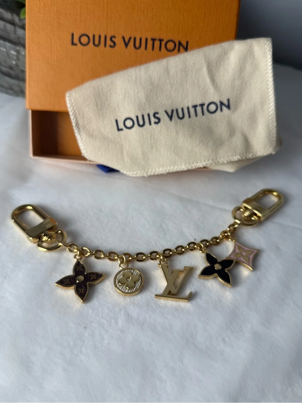 Louis Vuitton Gold-Tone Monogram Charm Chain with Black and Pink Accents